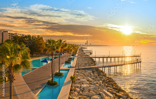 Sunset in Cyprus Limassol. ...