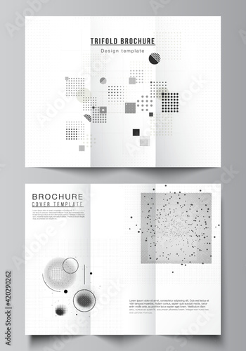 Vector layouts of covers templates for trifold brochure, flyer layout, book design, brochure cover. Abstract technology black color science background. Digital data. Minimalist high tech concept.