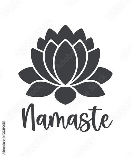 Lotus flower isolated on white background. Motivational positive quote. Yoga center emblem