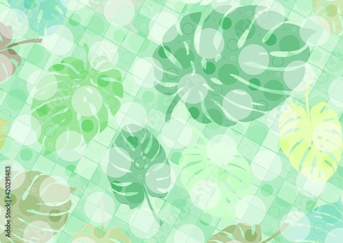 Wallpaper Mural A white checkered background and circles with leaves of a plant called monstera as a base for designing your own works Torontodigital.ca