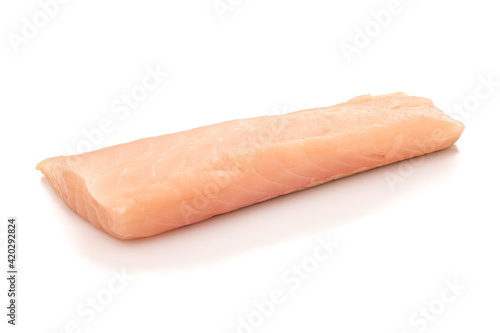 Raw pollack fish loin white isolated