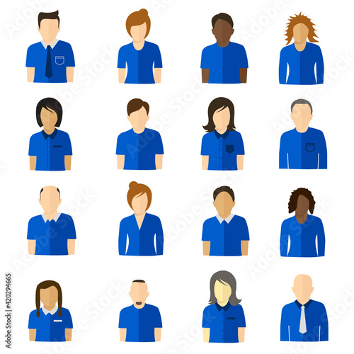 Minimalistic flat user icons with uniform blue colors