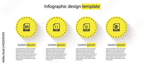 Set TXT file document, CSS, HTML and MP3. Business infographic template. Vector