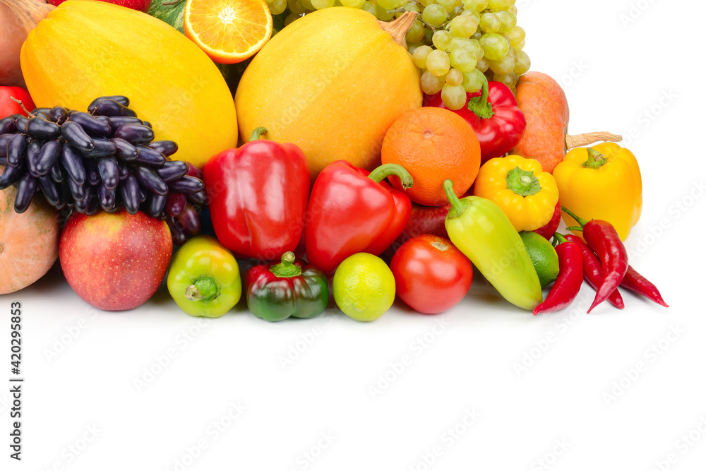 fruits and vegetables isolated on white background.