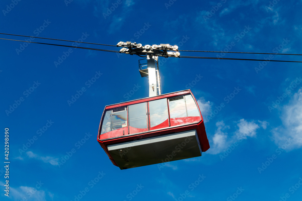 Cable car on ropeway leading to a top of Tahtali mountain in Antalya province, Turkey Cable car on ropeway leading to a top of Tahtali mountain in Antalya province, Turkey