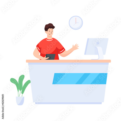 
A flat office reception illustration, editable design

