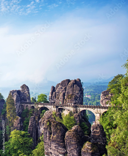 Obraz na płótnie Bridge between rocks near Rathen, Germany, Europe (Sachsische Schweiz) w salonie