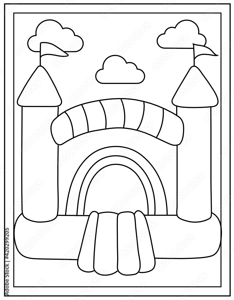 Children Bouncy Castle Colouring Page Vector Adobe Stock