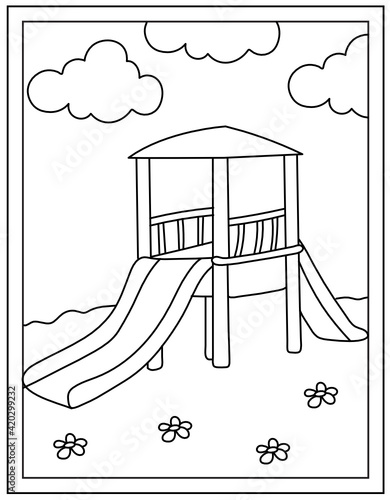 

A playground slide template colouring page vector download


