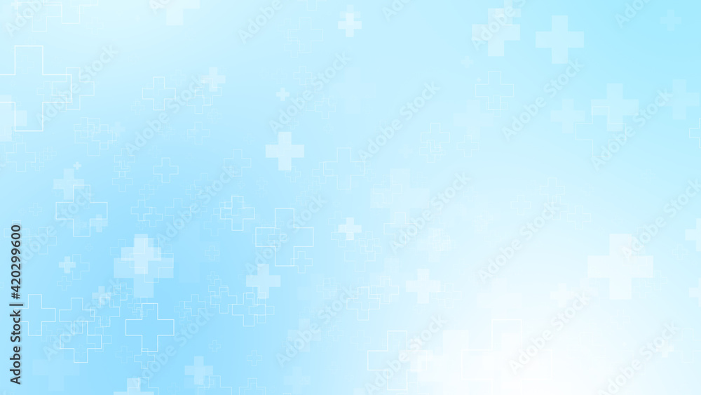 Abstract medical white blue cross pattern background.