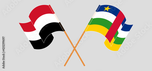 Crossed flags of Yemen and Central African Republic. Official colors. Correct proportion photo