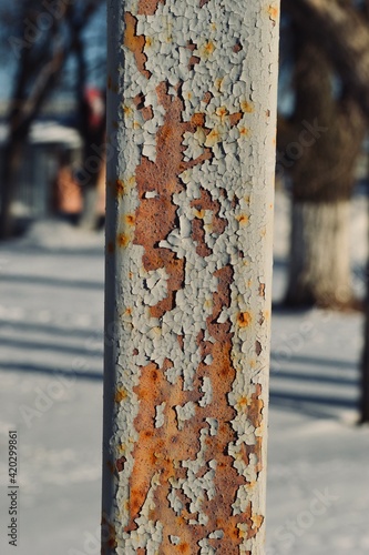 Old rusty painted metal fence texture 