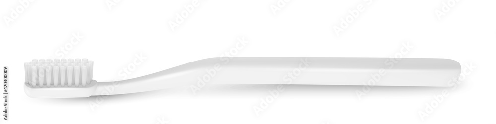 Vector 3d Realistic White Plastic Blank Toothbrush Icon Isolated on White Background. Design Template, Mockup. Dentistry, Healthcare, Hygiene Concept. Horizontal View Vector 3d Realistic White Plastic Blank Toothbrush Icon Isolated on White Background. Design Template, Mockup. Dentistry, Healthcare, Hygiene Concept. Horizontal View