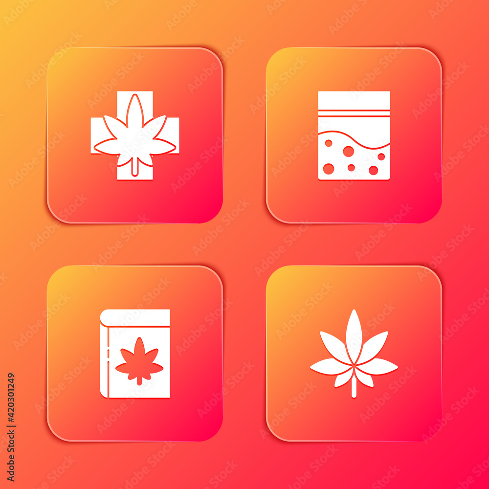 Set Medical marijuana or cannabis leaf, Plastic bag of, Book and and Marijuana icon. Vector Set Medical marijuana or cannabis leaf, Plastic bag of, Book and and Marijuana icon. Vector