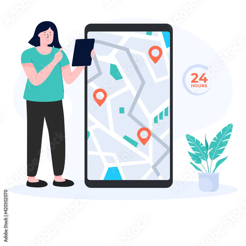 
A character with mobile denoting flat illustration of atm locator 

