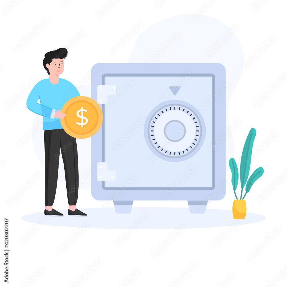 Bank vault flat illustration, money security
Bank vault flat illustration, money security