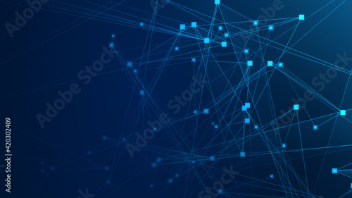 Abstract blue polygon tech network with connect technology background. Abstract dots and lines texture background. 3d rendering.