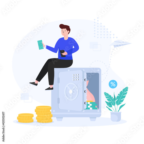 
Bank locker illustration design, cash saving an editable style 

