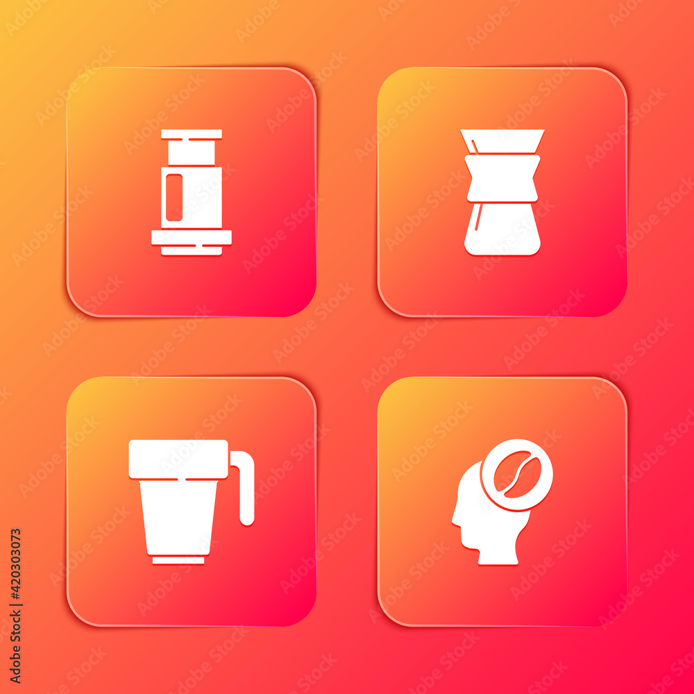 Set Aeropress coffee, Pour over coffee maker, Coffee cup and Barista icon. Vector Set Aeropress coffee, Pour over coffee maker, Coffee cup and Barista icon. Vector