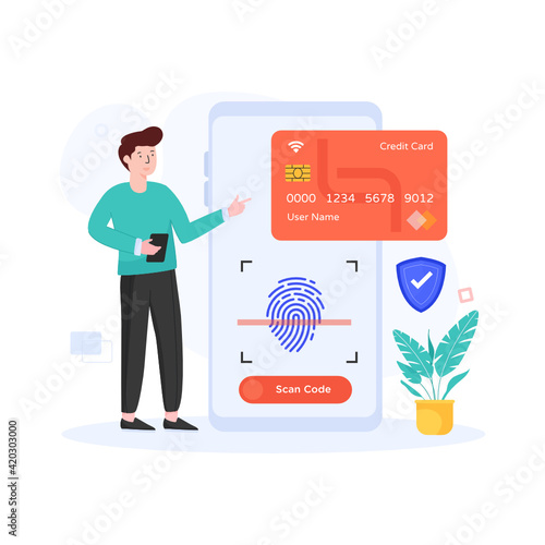 
Card inside smartphone, secure payment illustration

