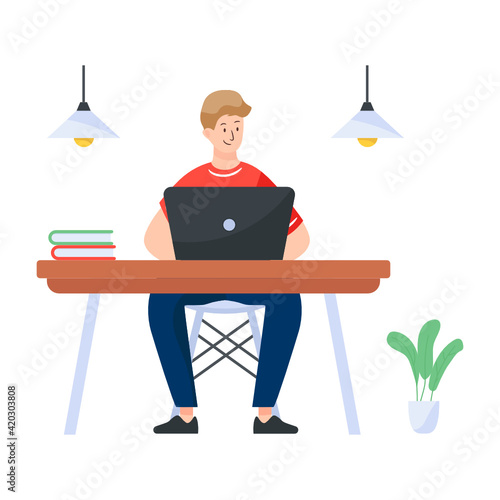 
Fat character illustration denoting student desk

