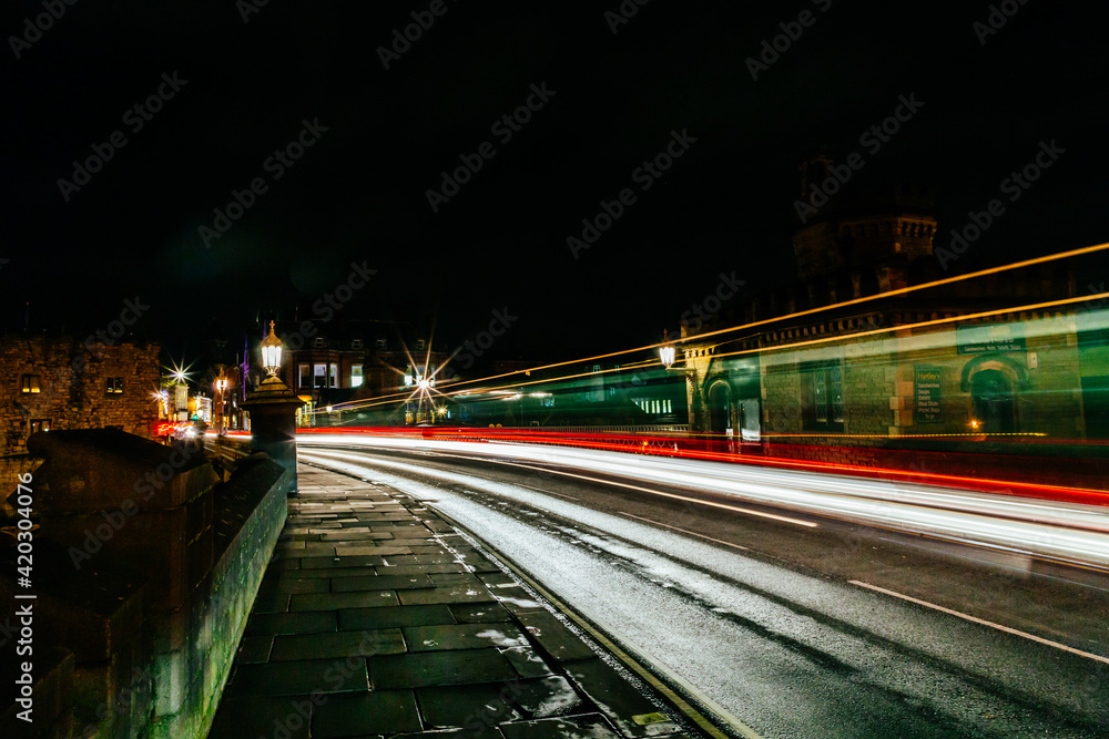 Traffic Light Trails Over Lendal Bridge, York, England