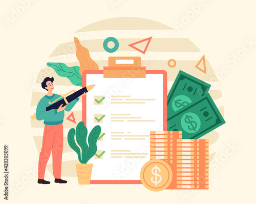 Tax money return payed refund concept. Vector graphic modern style design illustration
