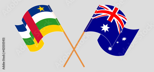 Crossed flags of Central African Republic and Australia. Official colors. Correct proportion