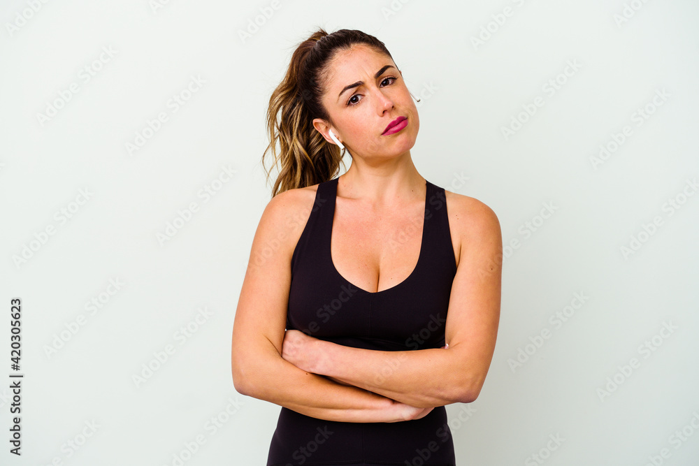 Young sport caucasian woman isolated on white background Young sport caucasian woman isolated on white background