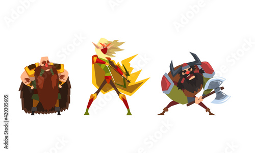 Fantastic Men Warriors Characters Set Cartoon Vector Illustration