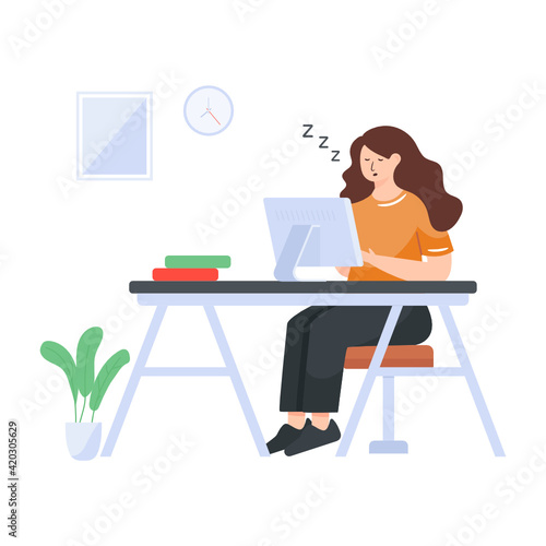 
An overtime worker in flat illustration

