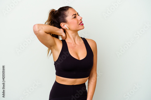 Young sport caucasian woman isolated on white background