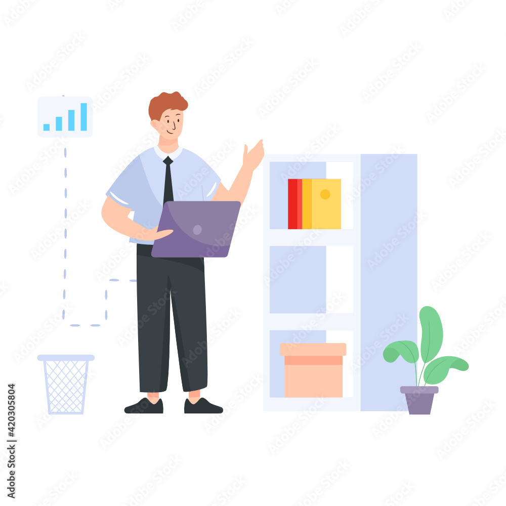 
A person in an office, flat design illustration

