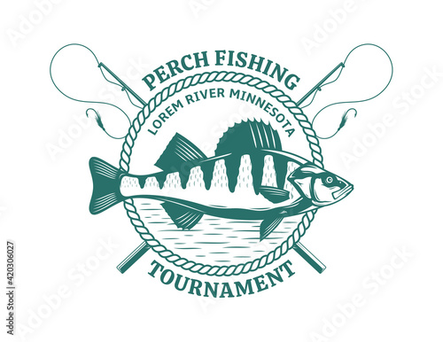 Vector perch fishing badge isolated on a white background