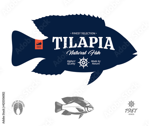 Vector tilapia natural fish label