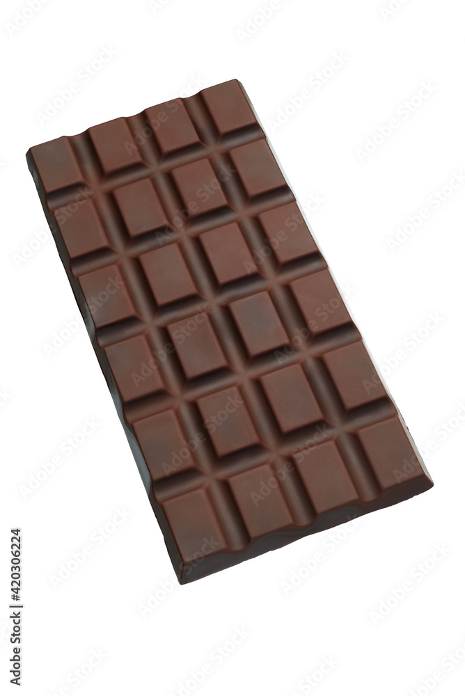 Fototapeta premium Brown milk chocolate bar isolated on white.