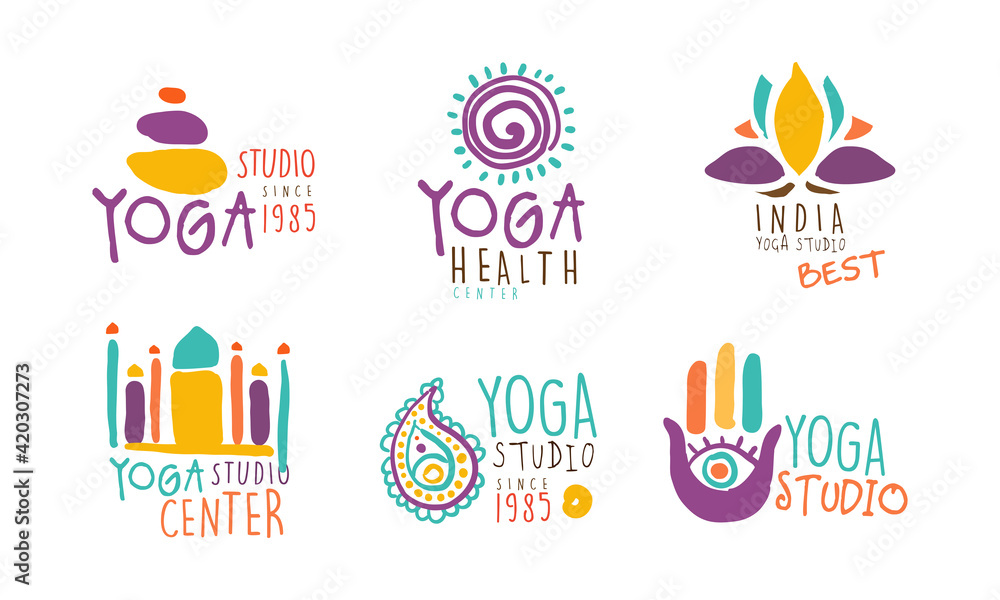 Set of logos for a yoga studio Royalty Free Vector Image