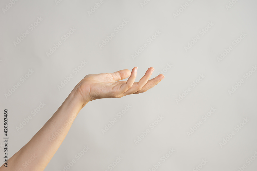 Hand gestures. Elegant female hand, pointing to the side Hand gestures. Elegant female hand, pointing to the side
