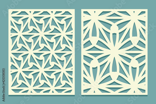 Laser cut template patterns. Die and Metal cutting or wood carving, panel designs, paper art, card background or interior decor, greeting card templates. Stencil lattice ornament. photo