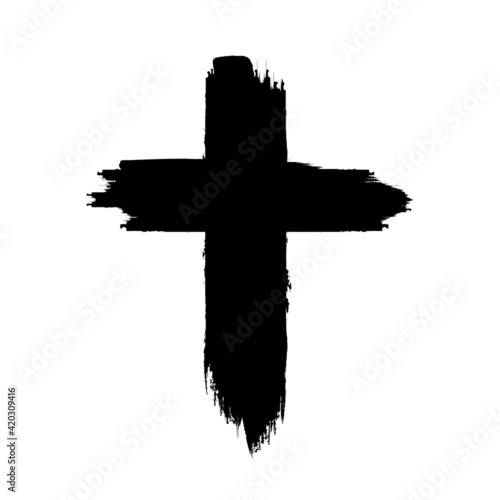 Grunge Religion Cross . Black Paint . Vector