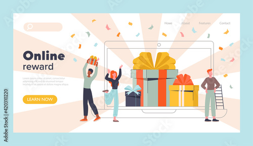Online reward concept with gift wrapped boxes