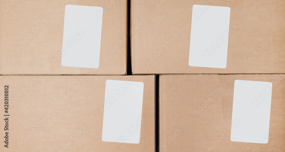 Fototapeta premium Cardboard boxes for products in a large warehouse
