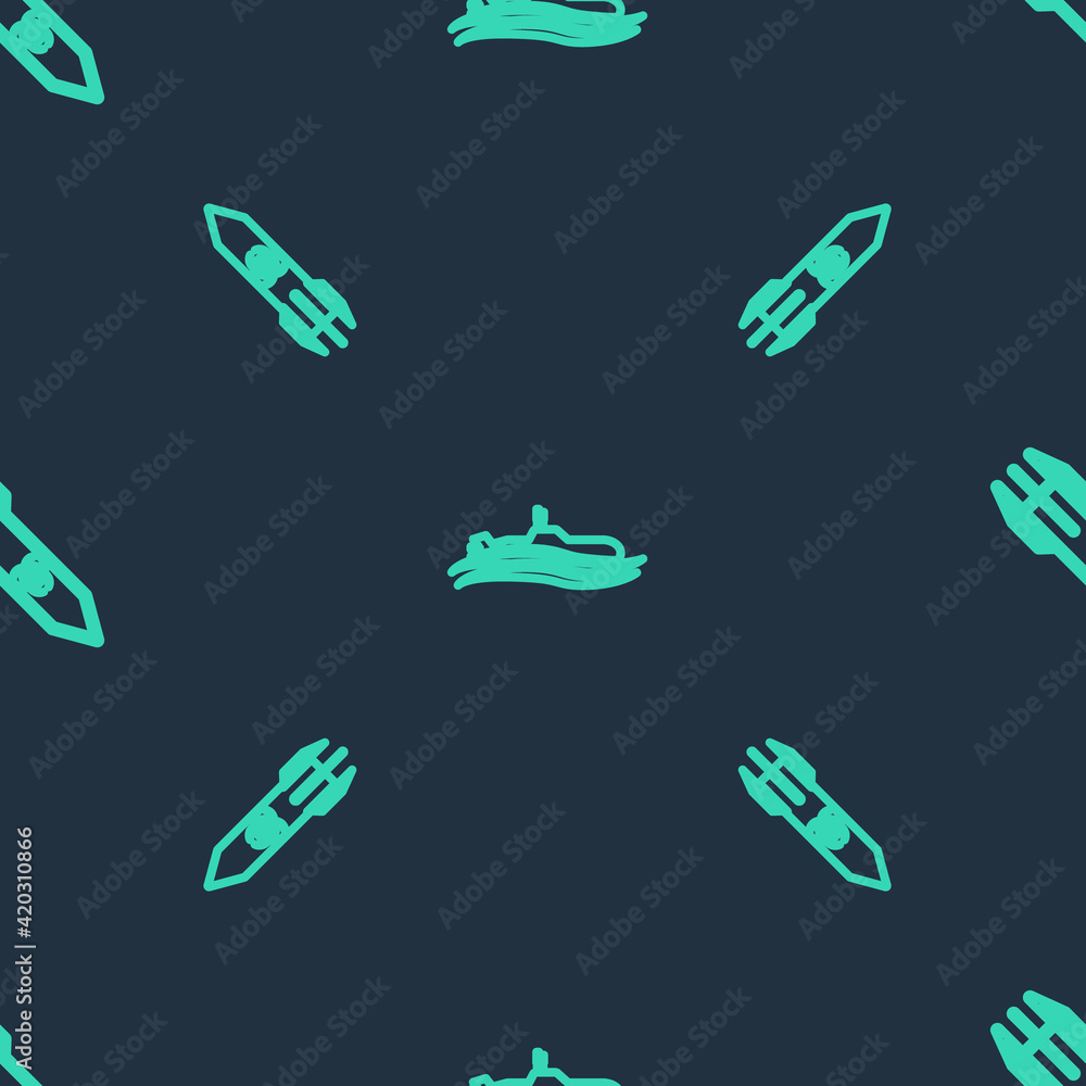 Set line Submarine, Biohazard rocket and on seamless pattern. Vector Set line Submarine, Biohazard rocket and on seamless pattern. Vector