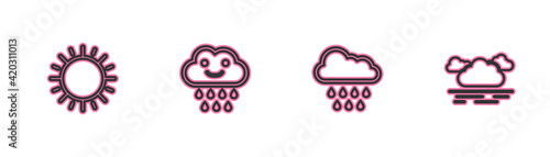 Set line Sun, Cloud with rain, and icon. Vector