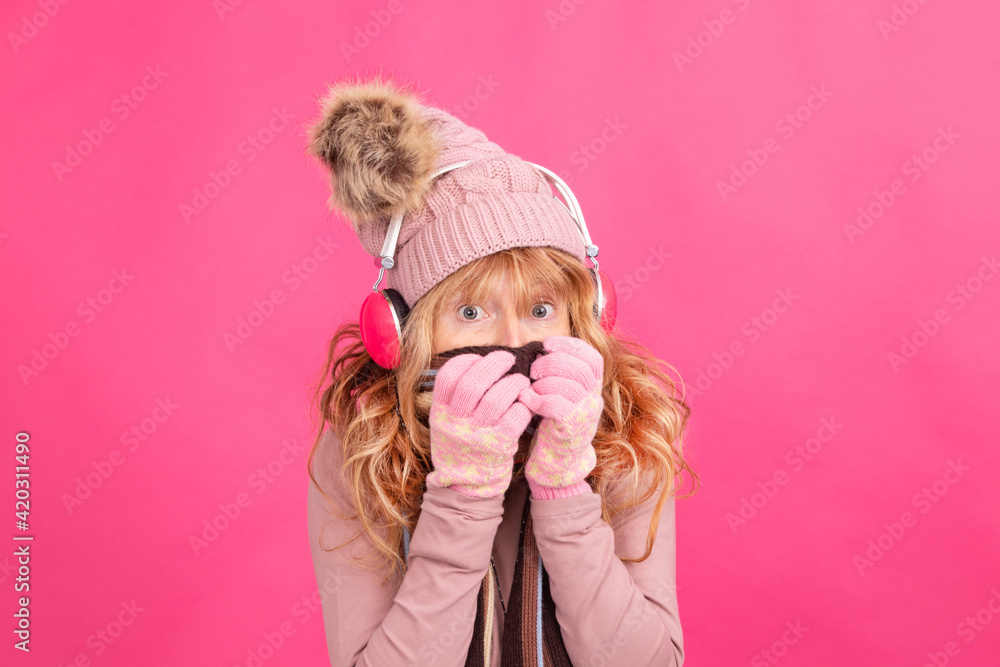isolated warm woman with headphones and cold expression isolated warm woman with headphones and cold expression