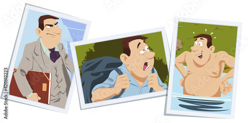 Businessman goes on vacation. Funny people.
