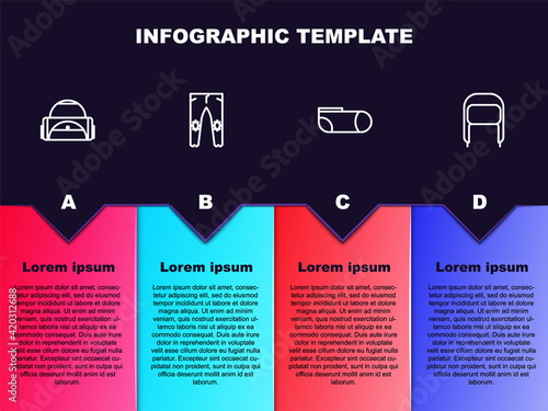 Set line Sport bag, Pants, socks and Winter hat with ear flaps. Business infographic template. Vector