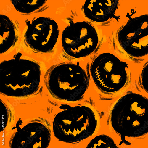 Wzór halloween dynie na pomarańczowym tle
