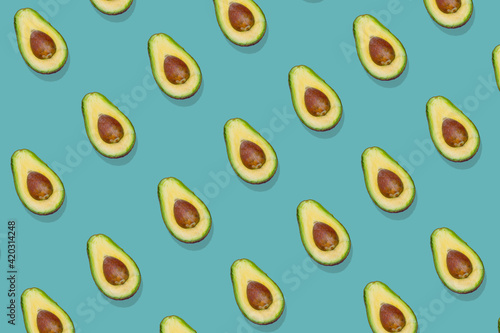 Trendy avocado pattern on a green background.