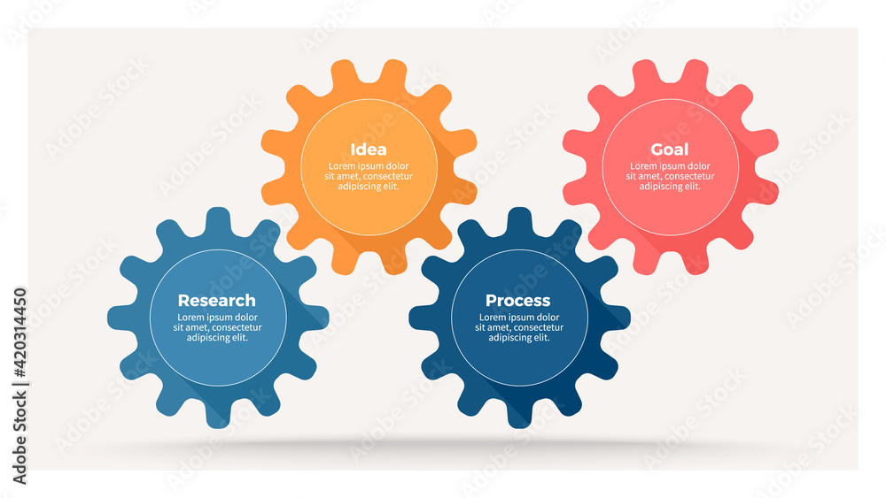 Business infographics. Process with 4 steps, options, gears. Vector template. Business infographics. Process with 4 steps, options, gears. Vector template.
